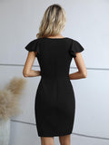 1 x RAW Customer Returns Missufe Wrap Dress Cocktail Dress Bodycon Elegant Mini Dress Women s Party Dress Short Dresses Black, Large  - RRP €43.99