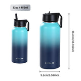 1 x RAW Customer Returns LINGLAN Stainless Steel Drinking Bottle Thermos Bottles with Straw Lid 950 ml Drinking Bottles Keep Cold for 24 Hours and Hot for 12 Hours Black  - RRP €17.99