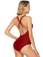 1 x RAW Customer Returns Aottori one-piece swimsuit women s slimming one-piece swimwear swimsuit monokini slimming figure-shaping beachwear with V-neck red M - RRP €28.99