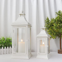 1 x RAW Customer Returns JHY DESIGN Set of 2 Outdoor Candle Lanterns 50cm 33cm Tall Vintage Hanging Tower Lantern Metal Candle Holder for Garden Living Room Indoor Outdoor Parties Weddings Balcony White  - RRP €75.62