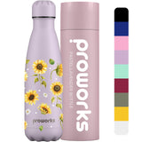 1 x RAW Customer Returns Proworks Stainless Steel Water Bottle, Vacuum Insulated Metal Thermal Bottle Hot Drinks for 12 Hours Cold Drinks 24 Hours, Bottle for Sports and Gym 1 Liter Pastel Lavender Sunflower Flowers - RRP €32.0