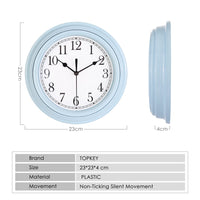 1 x RAW Customer Returns Topkey Silent Wall Clock Kitchen 9 Inch Retro Non-ticking Decorative Bedroom Office Wall Clock- Light Blue - RRP €15.24