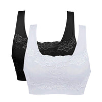 1 x RAW Customer Returns Litthing Breathable Comfortable Lace Sports Bra for Yoga Fitness Training for Women XX Large Ivory Black White - RRP €20.99