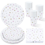 1 x RAW Customer Returns ZVK paper plates, dessert plates, paper cups, napkins 96 pieces party tableware set dot colorful table decoration for birthday, children s birthday party for 24 guests - RRP €16.99