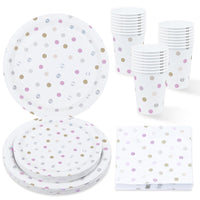 1 x RAW Customer Returns ZVK paper plates, dessert plates, paper cups, napkins 96 pieces party tableware set dot colorful table decoration for birthday, children s birthday for 24 guests - RRP €18.0