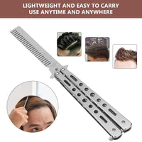 1 x Brand New Stainless Steel Butterfly Comb Hair Styling Tools for Men, Folding Beard and Mustache Styling Pocket Hair Comb, Practice Beginner Training Metal Comb Silver  - RRP €18.0