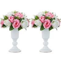 1 x RAW Customer Returns NUPTIO 2 Pieces Floral Metal Trumpet Vase Elegant Wedding Centerpieces Vase for Wedding Party Decoration, 23.2 cm Tall Artificial Flower Arrangements for Anniversary Party, White - RRP €26.98