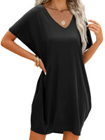 1 x RAW Customer Returns Beluring Women s Casual Short Sleeve Tunic Dress Comfortable Summer Dresses with V-Neck Black S - RRP €35.99