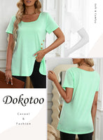 1 x Brand New Dokotoo T-Shirt Women s Summer Short Sleeve Tops Button Down Plain Tunic Casual Loose Blouse Shirts Tops, green, S - RRP €27.6