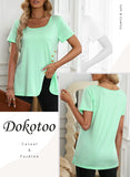 1 x Brand New Dokotoo T-Shirt Women s Summer Short Sleeve Tops Button Down Plain Tunic Casual Loose Blouse Shirts Tops, green, S - RRP €27.6