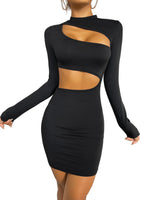 1 x RAW Customer Returns GORGLITTER Women s Cut Outs Mini Dress Bodycon Party Dress Stand-Up Collar Pencil Dress Figure-hugging Dresses Black S - RRP €31.25