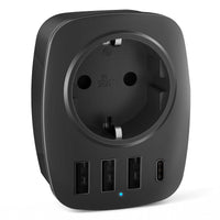 1 x RAW Customer Returns GlamPiece USB socket multiple plug 5-in-1, socket adapter with 3 USB, Type-C and Schuko plug, 4000W multiple socket USB charger with child lock, multiple adapter USB black - RRP €14.11