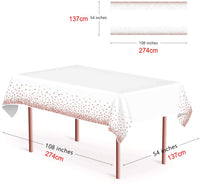 1 x Brand New JZK 2 Pack 274 x 137 cm Rectangular White Plastic Party Tablecloth with Rose Gold Dots for Party, Wedding, Picnic, 7th Anniversary, 90th Birthday - RRP €20.4