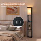 1 x RAW Customer Returns Dimmable LED floor lamp with remote control, floor lamp with wooden shelves, 2 USB charging ports, dimmable floor lamp with 3000K-6500K E27 bulb for living room office caf hotel bedroom conference room corner - RRP €70.81