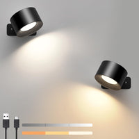 1 x RAW Customer Returns LED wall light indoor 2 pieces, 3 brightness levels 3 color modes bedside lamp, 360 rotatable touch control wall lamps, wall lamp for living room bedroom hallway wireless wall lights black  - RRP €29.22