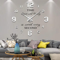 1 x RAW Customer Returns Vangold Modern Mute DIY Large Wall Clock 3D Sticker Home Office Decor Gift Silver-22  - RRP €24.49