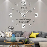 1 x RAW Customer Returns Vangold Modern Mute DIY Large Wall Clock 3D Sticker Home Office Decor Gift Silver-22  - RRP €24.49