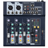 1 x RAW Customer Returns Weymic Professional Mixer 4 Channel 2 Bus Mixer with USB Audio Interface, Stereo Equalizer for Recording DJ Stage Karaoke Music Applications F4  - RRP €49.9