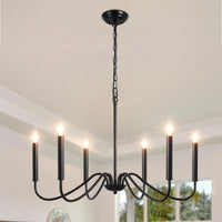 1 x RAW Customer Returns ASHUAQI Black Living Room Chandelier, 6 Lights Classic Candle Pendant Light, E14 Base Modern Industrial Chandeliers, Adjustable Height Vintage Chandelier for Bedroom, Kitchen, Hallway - RRP €64.52