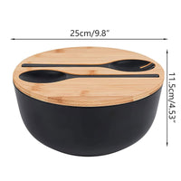 1 x RAW Customer Returns salad bowl black, salad bowl bamboo with wooden lid and cutlery, can be reused large serving bowl with fork spoon for cereal pasta salad vegetables 25 25 16 cm  - RRP €36.29