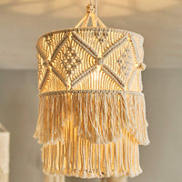 1 x RAW Customer Returns Tiamu Boho Lampshade Macrame Hanging Lamp Basket Lampshade for Pendant Light, Lantern Lampshade Ceiling Light Lampshade with Tassel, Wedding Wall Backdrop Tapestry for Living Room - RRP €31.75