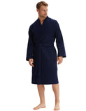 1 x RAW Customer Returns Morgenstern Waffle Pique Bathrobe Men s Dressing Gown Blue Light Men s Sauna Bathrobe Kimono Men s Bathrobe Dark Blue Cotton Thin Short Size L - RRP €45.32