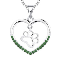 1 x Brand New JO WISDOM women s necklace silver 925, chain pendant dog paw print footprint I love you from my heart with 5A zirconia May birthstone emerald color, 45cm 5CM, jewelry for women - RRP €46.38