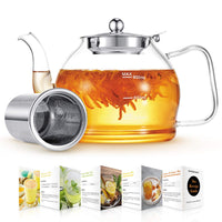 1 x RAW Customer Returns Glass teapot, 1200ML teapot with strainer, borosilicate glass tea service, glass teapot, glass teapot with strainer, teapot with strainer, tea infuser for loose leaves teapot - dishwasher safe - RRP €24.99