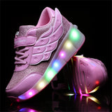 1 x RAW Customer Returns Aizeroth USB Charging 7 Color Changing LED Flashing Shoes With Double Roller Automatic Wheels Skate Skateboarding Shoes Outdoor Fitness Shoes Gymnastics Running Shoes Sneakers for Boys Girls - RRP €59.08