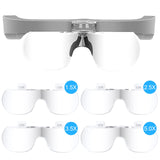 1 x RAW Customer Returns OBOVO magnifying glasses with light, 1.5X 2.5X 3.5X 5X removable lens headband magnifying glass lamp headset head magnifier forehead magnifier glasses magnifier with 2 LED light hobby, electrician, sewing,  - RRP €22.98