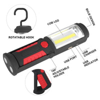 1 x RAW Customer Returns 2 in 1 COB LED Work Light, 3W Rechargeable LED Work Light, 2200mAh LED Flashlights with Magnetic Base and Hook for Automotive Repair, Camping, DIY Red  - RRP €24.0