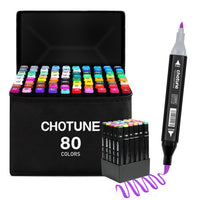 1 x RAW Customer Returns CHOTUNE Alcohol Marker Set, 80 Colors Soft Brush and Fine Double Tip Sketch Drawing Markers, Easy Blending for Sketching and Illustrating with Black Handbag and Base - RRP €32.98