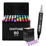 1 x RAW Customer Returns CHOTUNE Alcohol Marker Set, 80 Colors Soft Brush and Fine Double Tip Sketch Drawing Markers, Easy Blending for Sketching and Illustrating with Black Handbag and Base - RRP €32.98