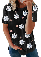 1 x Brand New Elegancity Black T-Shirt Women s Crew Neck Shirt Printed Floral Top with Short Sleeve Casual Summer T-Shirt S - RRP €27.6