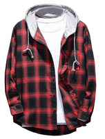 1 x RAW Customer Returns FTCayanz Men s Checked Shirt Men s Regular Fit Long Sleeve Leisure Checked Shirt with Hood Red L - RRP €39.99