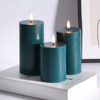 1 x Brand New Eywamage Green Flameless Pillar Candles with Remote Control, Battery Operated Wax LED Candles 3 Pack - RRP €25.2