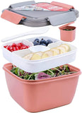 1 x RAW Customer Returns Greentainer Salad Container Lunch Container Bento Box for Lunch, 3 Compartments for Salad and Snacks, Salad Bowl with Dressing Container, Leak-Proof, Microwave Safe 1500 ml Dark Pink  - RRP €11.62