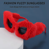 1 x RAW Customer Returns FEISEDY Plush Glasses Women s Cat Eye 90s Punk Funny Sunglasses for Carnival or Fancy Dress Masquerade Glasses for Women - RRP €18.14