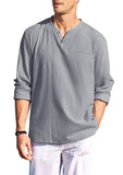 1 x RAW Customer Returns GAMISOTE Men s Casual Shirt Long Sleeve Cotton Shirt Casual V-Neck Shirt Regular Fit Summer Shirt XXL, Light Grey  - RRP €24.58