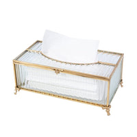 1 x RAW Customer Returns SLHEQING Facial Tissue Box Gold Tissue Box Rectangular Cosmetic Box Tissue Box Made of Glass and Metal Facial Tissue Box for Dresser Bathroom Decor - RRP €25.98