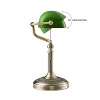 1 x RAW Customer Returns Newrays Green Glass Bankers Desk Lamp with Pull Chain Switch Plug Mount - RRP €63.52