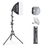 1 x RAW Customer Returns RALENO softbox photo studio set, 40 x 40 cm photo light with tripod and LED bulb 50W, 5500K, 97 CRI , photo lamp for portrait photography, game streaming, YouTube video photography, model PS075 - RRP €45.99