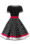 1 x RAW Customer Returns AXOE Women s Polka Dot Rockabilly Vintage Dress with Belt Party Dress Black, Size 36, M - RRP €39.31