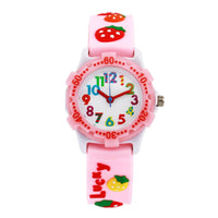 1 x RAW Customer Returns Children s Watch Girls Wristwatch 3D Analogue Quartz Watch Rubber Strap - Pink - Strawberry - RRP €52.8