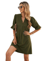 1 x RAW Customer Returns Famulily Women Summer Casual T Shirt Dresses Short Puff Sleeve Midi Dress for Wedding Guest Army Green S - RRP €34.27