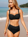 1 x RAW Customer Returns Vancavoo Women s Reducer Bikinis Swimsuit Sets with High Waist Briefs Bikini Top with Padded Beach Bathing 2 Pieces Pleated Bra Swimming Trunks Black, XXL  - RRP €26.99