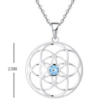 1 x Brand New JO WISDOM Women s Necklace Life Flower Sterling Silver 925, Chain Pendant Seed of Life with 3A Zirconia March Birthstone Aquamarine Color, Jewelry for Women - RRP €46.38