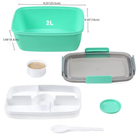 1 x RAW Customer Returns Greentainer salad container made of PP, Go To lunch box with 5 compartments, Bento box with fruit container for children and adults, 2L leak-proof salad bowl, dishwasher and microwave safe green  - RRP €16.99