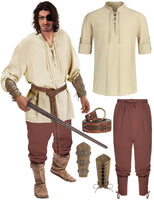 1 x RAW Customer Returns Geplaimir Men s Medieval Costume Shirt Viking Renaissance Victorian Pirate Steampunk Cosplay Lace-Up Shirt Top with Accessories Viking Trousers Men Bracers PU Leather O-Ring Belt G071XXL - RRP €57.47