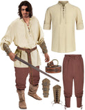 1 x RAW Customer Returns Geplaimir Men s Medieval Costume Shirt Viking Renaissance Victorian Pirate Steampunk Cosplay Lace-Up Shirt Top with Accessories Viking Trousers Men Bracers PU Leather O-Ring Belt G071XXL - RRP €57.47